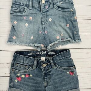 Cat & Jack Kids Blue Denim Shorts Bundle with Floral and Strawberry Embroidery
